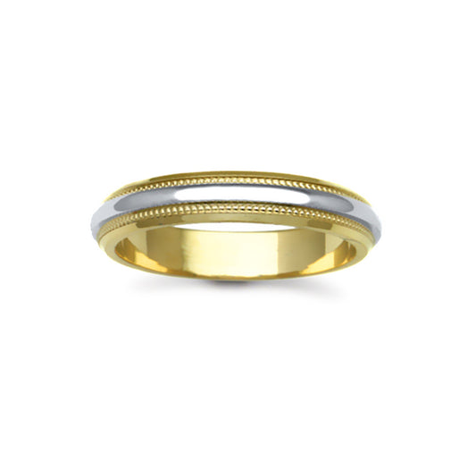 18ct Yellow & White Gold  4mm Mill Grain Wedding Ring - JWR104-18-4