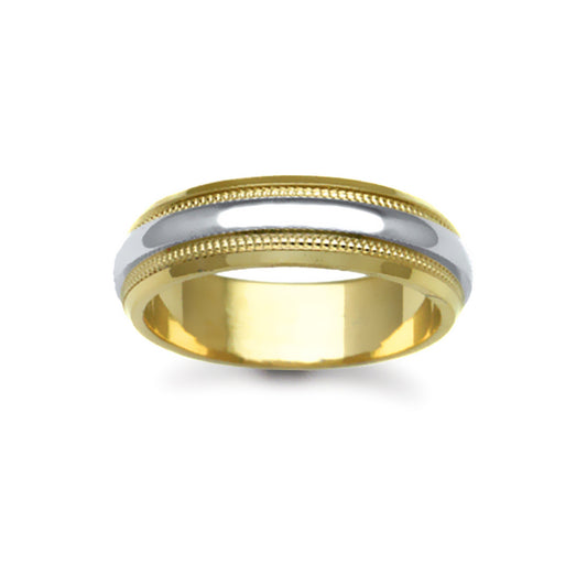 9ct Yellow & White Gold  6mm Mill Grain Wedding Ring - JWR104-9-6