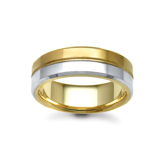 18ct Yellow & White Gold  7mm Flat Court Wedding Ring - JWR116-18-7