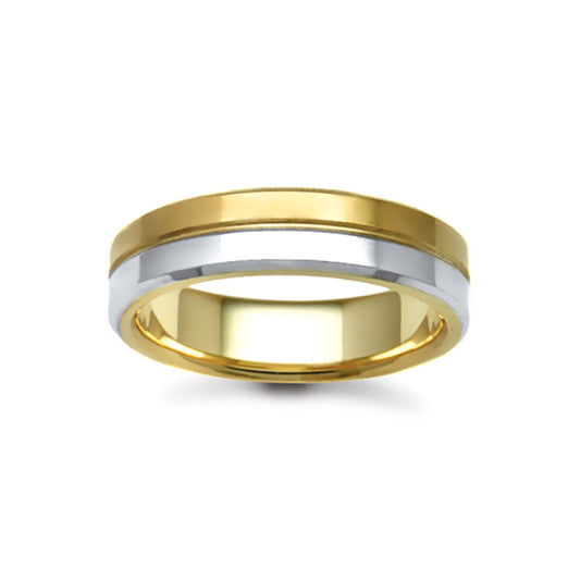 9ct Yellow & White Gold  6mm Flat Court Wedding Ring - JWR116-9-6