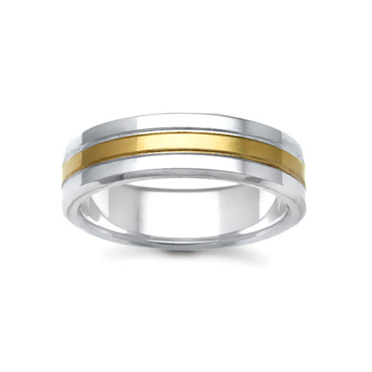18ct Yellow & White Gold  7mm Flat Court Wedding Ring - JWR120-18-7