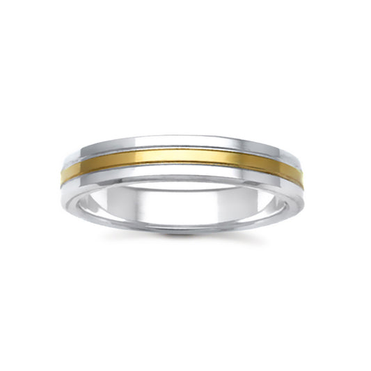 9ct Yellow & White Gold  5mm Flat Court Wedding Ring - JWR120-9-5