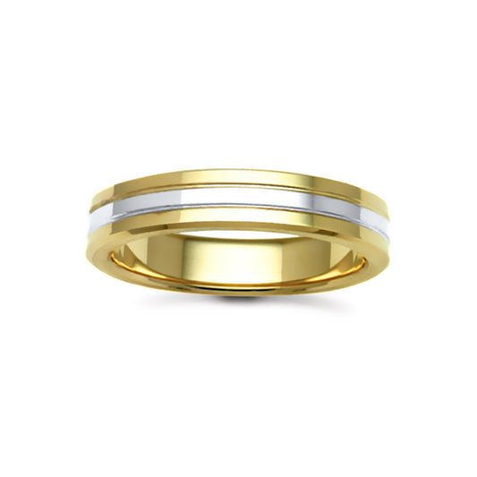 18ct Yellow & White Gold  5mm Flat Court Wedding Ring - JWR121-18-5