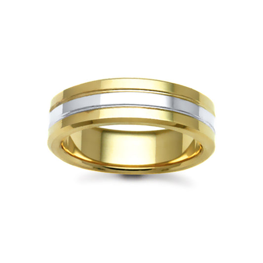 18ct Yellow & White Gold  7mm Flat Court Wedding Ring - JWR121-18-7