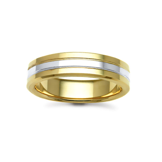9ct Yellow & White Gold  6mm Flat Court Wedding Ring - JWR121-9-6
