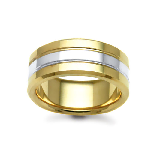 9ct Yellow & White Gold  9mm Flat Court Wedding Ring - JWR121-9-9