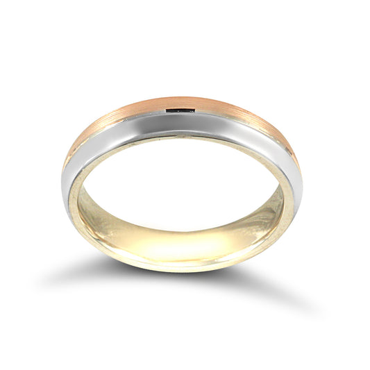 18ct White & Rose Gold  Brushed Grooved Court Wedding Ring - 4mm - JWR131-18-4