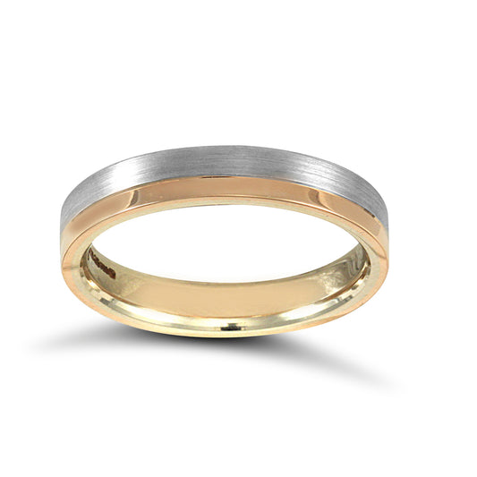 18ct White & Rose Gold  Semi Brushed Flat Court Wedding Ring - 4mm - JWR135-18-4