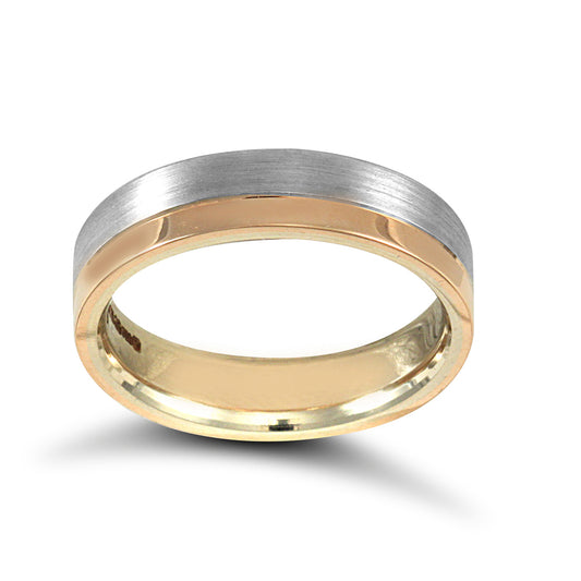 18ct White & Rose Gold  Semi Brushed Flat Court Wedding Ring - 5mm - JWR135-18-5