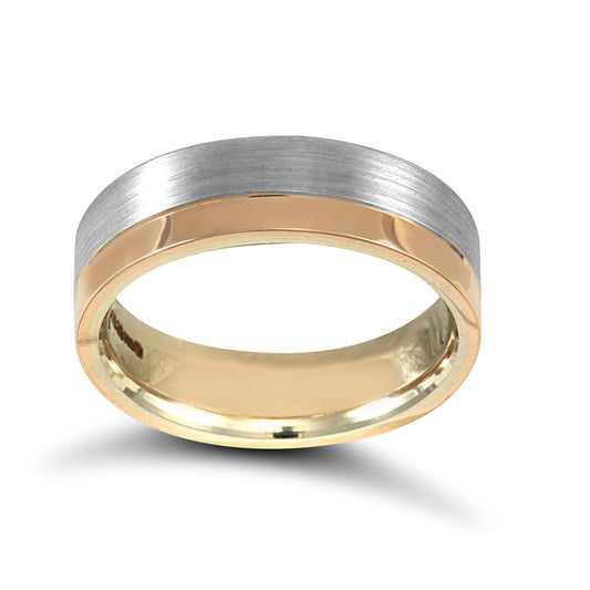 18ct White & Rose Gold  Semi Brushed Flat Court Wedding Ring - 6mm - JWR135-18-6