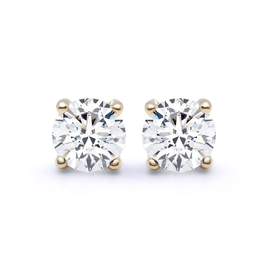 18ct Gold  D/VS Lab Created Diamond Solitaire Stud Earrings 2.00ct - LAB18E001-200