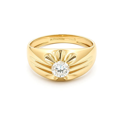 9ct Gold  LAB Created Diamond Solitaire Gypsy Ring 5mm 0.5CTS - LABJRN192-050
