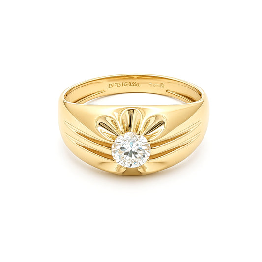 9ct Gold  LAB Created Diamond Solitaire Gypsy Ring 5mm 0.5CTS - LABJRN192-050