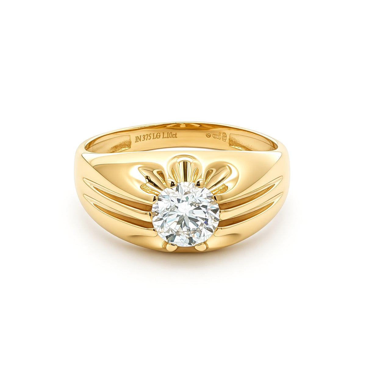 9ct Gold  LAB Created Diamond Solitaire Gypsy Ring 6.5mm 1 Carat - LABJRN192-100