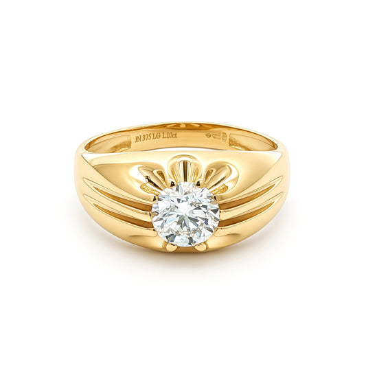 9ct Gold  LAB Created Diamond Solitaire Gypsy Ring 6.5mm 1 Carat - LABJRN192-100