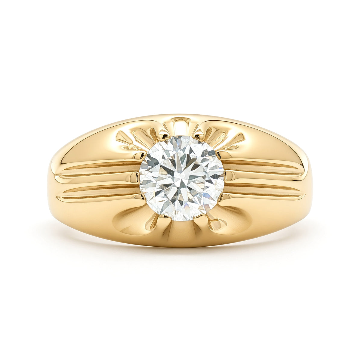 9ct Gold  LAB Created Diamond Solitaire Gypsy Ring 6.5mm 1 Carat - LABJRN192-100