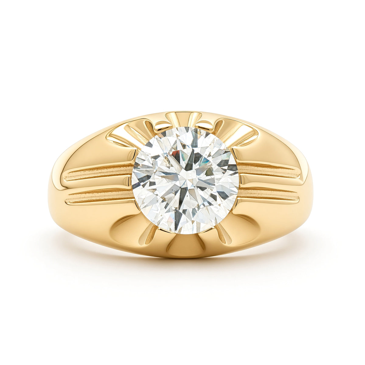 9ct Gold  LAB Created Diamond Solitaire Gypsy Ring 8mm 2CTS - LABJRN192-200