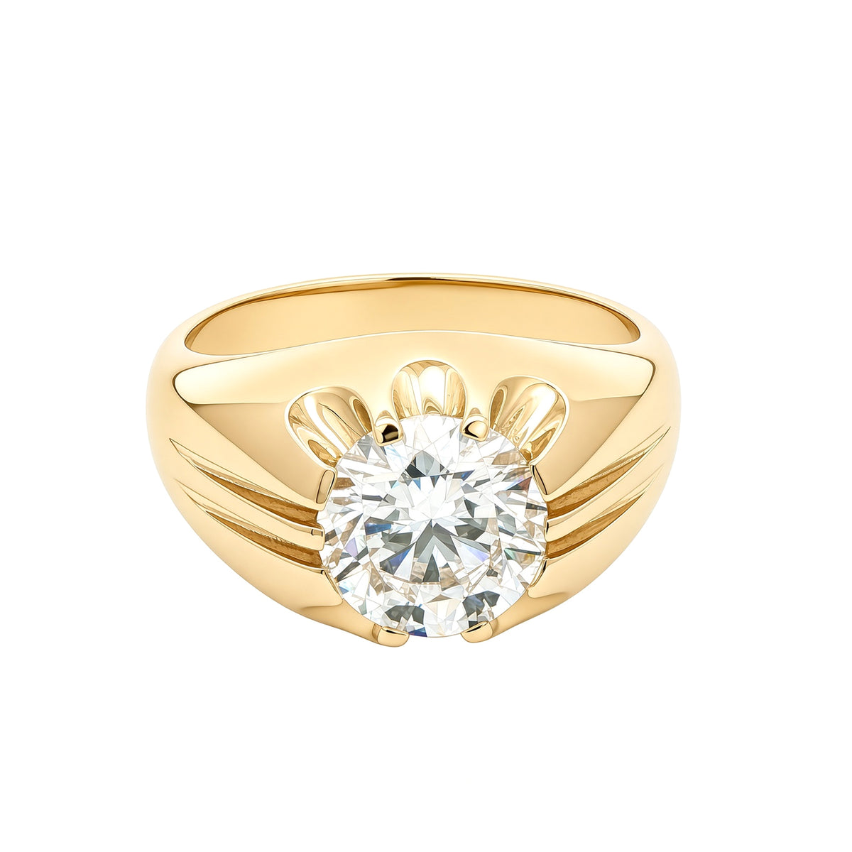 9ct Gold  LAB Created Diamond Solitaire Gypsy Ring 9mm 3CTS - LABJRN192-300