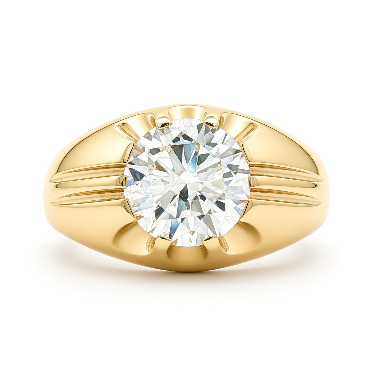 9ct Gold  LAB Created Diamond Solitaire Gypsy Ring 9mm 3CTS - LABJRN192-300
