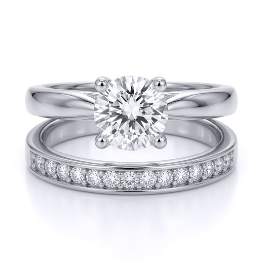 9ct White Gold  Lab Created Diamond Solitaire Travel Bridal Rings - LABJRN594+610