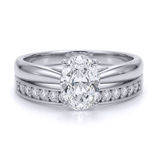 9ct White Gold  Oval Lab Created Diamond Travel Bridal Rings - LABJRN596+610