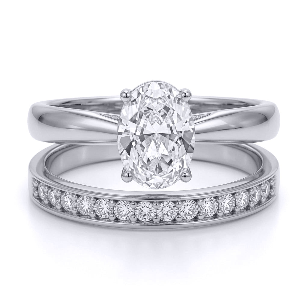 9ct White Gold  Oval Lab Created Diamond Travel Bridal Rings - LABJRN596+610