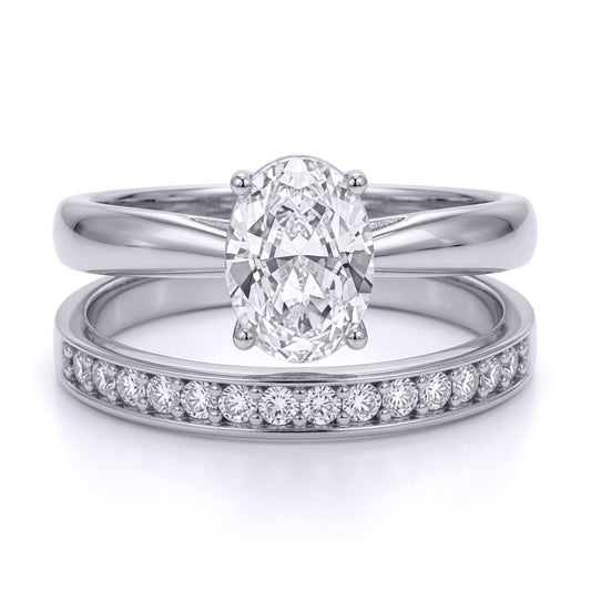 9ct White Gold  Oval Lab Created Diamond Travel Bridal Rings - LABJRN596+610