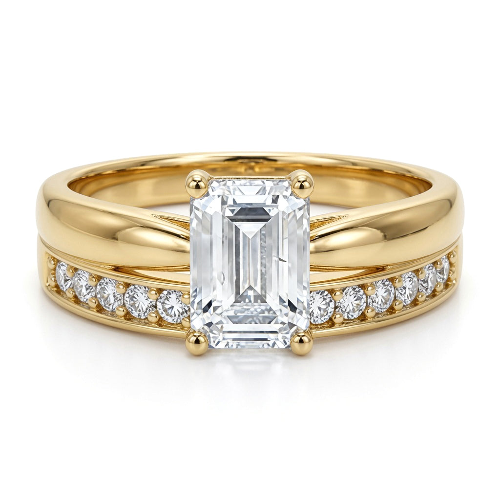 9ct Gold  Emerald Lab Created Diamond Travel Bridal Rings - LABJRN597+609