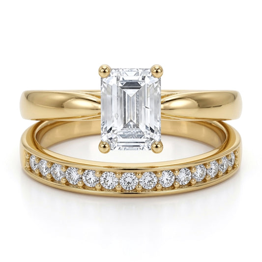 9ct Gold  Emerald Lab Created Diamond Travel Bridal Rings - LABJRN597+609