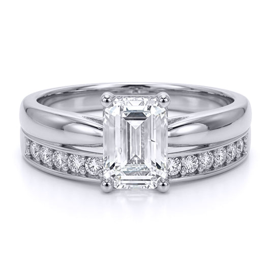 9ct White Gold  Emerald Lab Created Diamond Travel Bridal Rings - LABJRN598+610