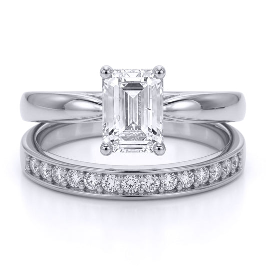 9ct White Gold  Emerald Lab Created Diamond Travel Bridal Rings - LABJRN598+610