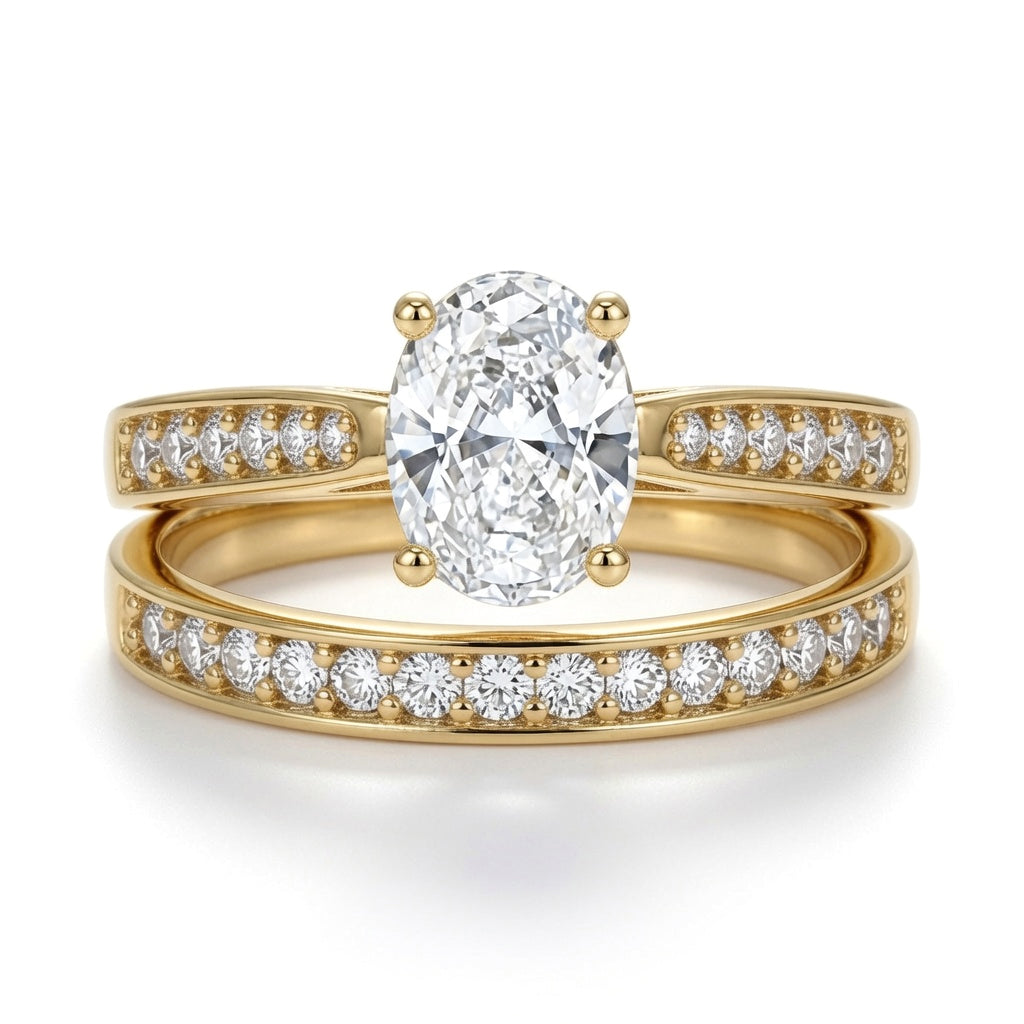 9ct Gold  Oval Lab Created Diamond Eternity Travel Bridal Rings - LABJRN599+609