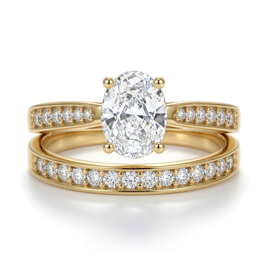 9ct Gold  Oval Lab Created Diamond Eternity Travel Bridal Rings - LABJRN599+609