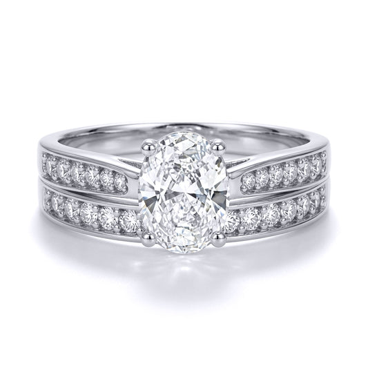 9ct White Gold  Oval Lab Created Diamond Travel Bridal Ring Set - LABJRN600+610