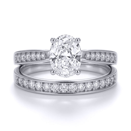 9ct White Gold  Oval Lab Created Diamond Travel Bridal Ring Set - LABJRN600+610