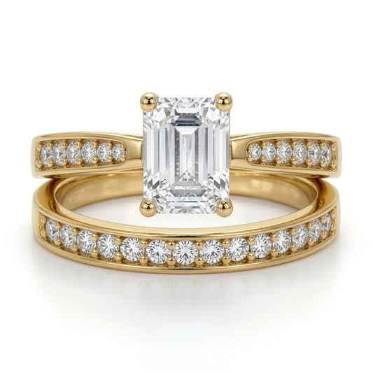 9ct Gold  Emerald Lab Created Diamond Eternity Travel Bridal Rings - LABJRN601+609