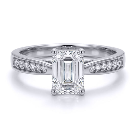 9ct White Gold  Emerald Lab Created Diamond Travel Ring 1.00CT - LABJRN602