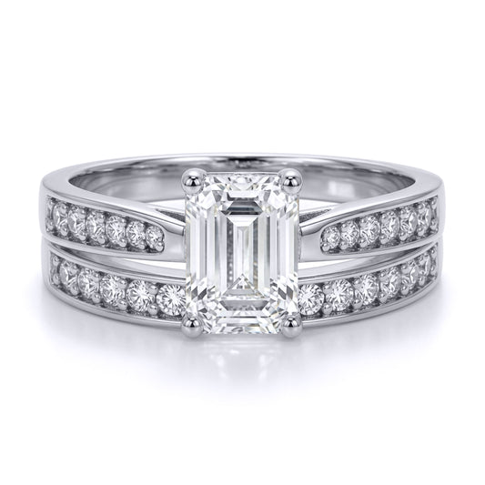 9ct White Gold  Emerald Lab Created Diamond Travel Bridal Rings - LABJRN602+610