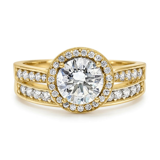9ct Gold  Lab Created Diamond Halo Eternity Travel Bridal Rings - LABJRN603+609