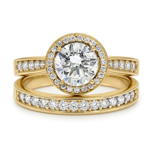 9ct Gold  Lab Created Diamond Halo Eternity Travel Bridal Rings - LABJRN603+609