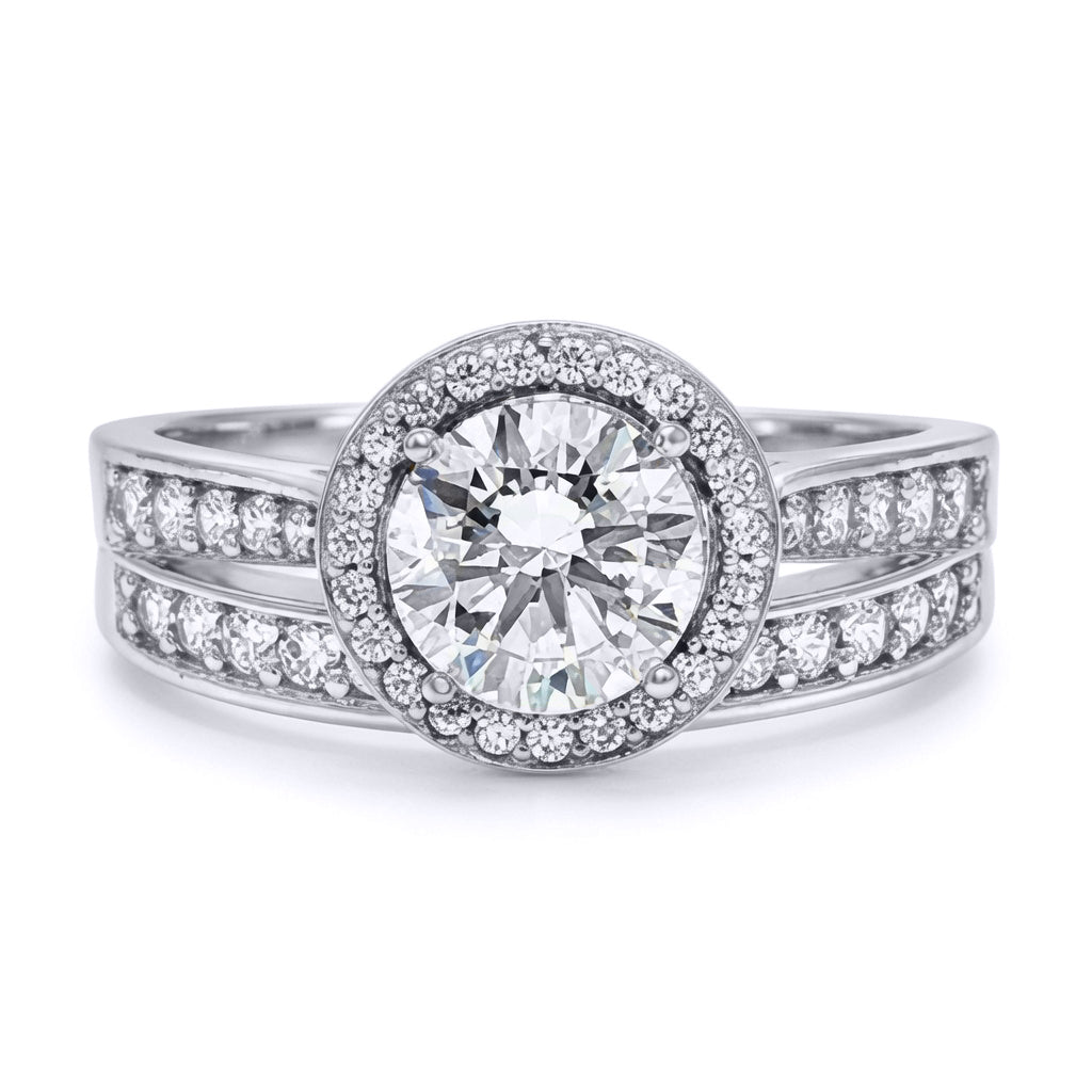 9ct White Gold  Lab Created Diamond Halo Travel Bridal Rings - LABJRN604+610