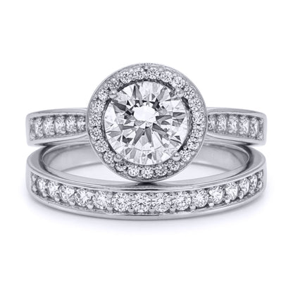 9ct White Gold  Lab Created Diamond Halo Travel Bridal Rings - LABJRN604+610