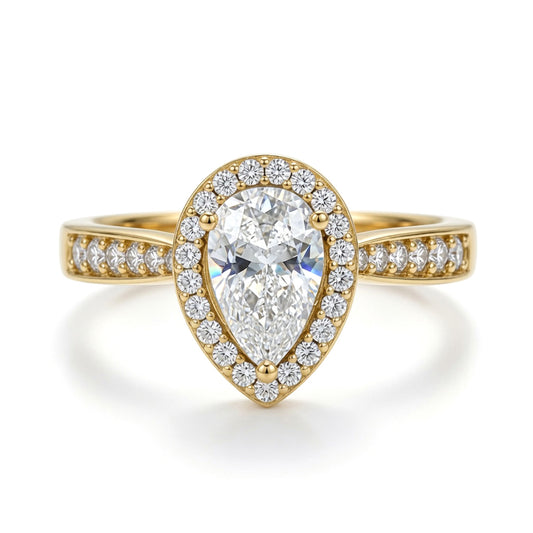9ct Gold  Pear Lab Created Diamond Halo Travel Ring 1.00CT - LABJRN605