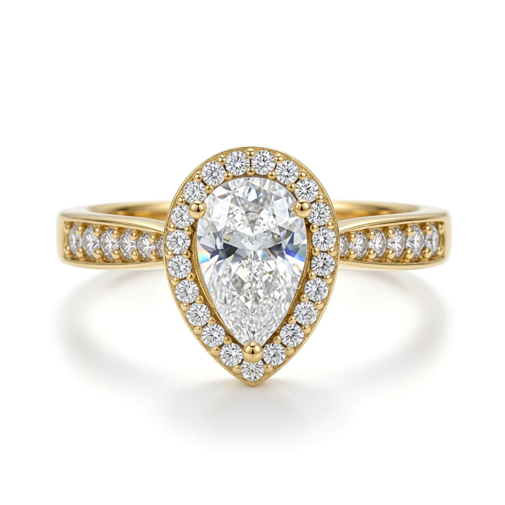 9ct Gold  Pear Lab Created Diamond Halo Travel Ring 1.00CT - LABJRN605