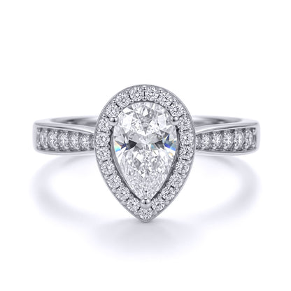 9ct White Gold  Pear Lab Created Diamond Halo Travel Ring 1.00CT - LABJRN606