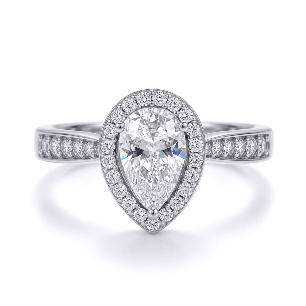 9ct White Gold  Pear Lab Created Diamond Halo Travel Ring 1.00CT - LABJRN606