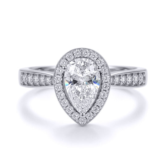 9ct White Gold  Pear Lab Created Diamond Halo Travel Ring 1.00CT - LABJRN606