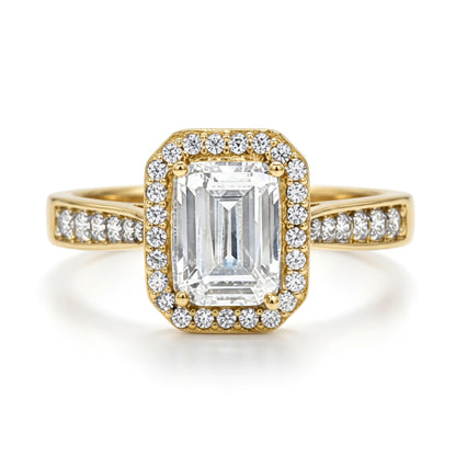 9ct Gold  Emerald Cut Lab Created Diamond Halo Travel Ring 1.00CT - LABJRN607