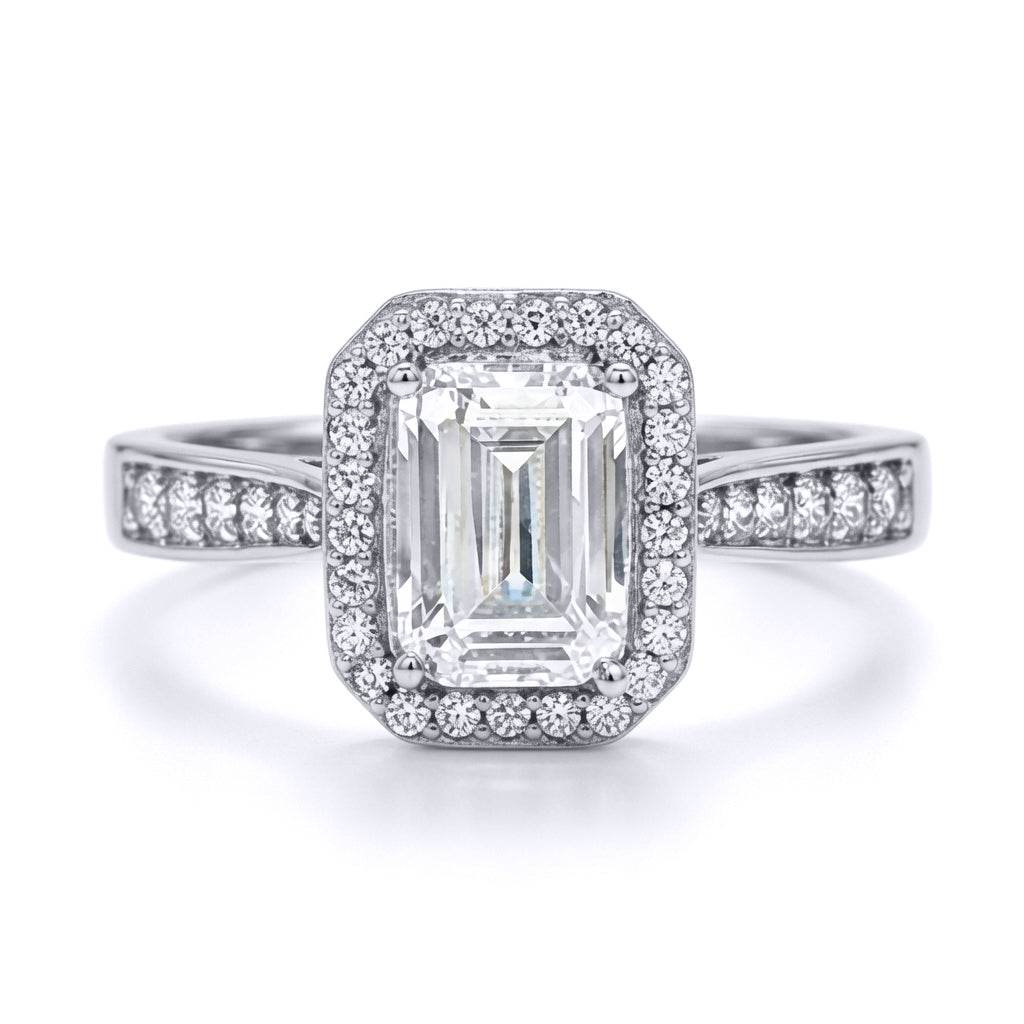 9ct White Gold  Emerald Lab Created Diamond Travel Ring 1.00CT - LABJRN608