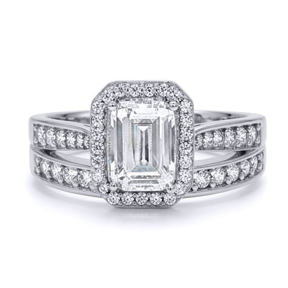 9ct White Gold  Emerald Lab Created Diamond Travel Bridal Rings - LABJRN608+610